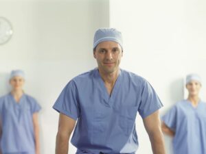 Medical staff in surgical scrubs